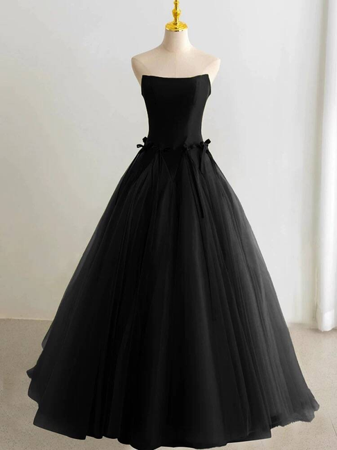 Classy Ball Gown Strapless Black Tulle Long Prom Dresses Party Dress 21st Birthday Outfits Graduation Dress AU279
