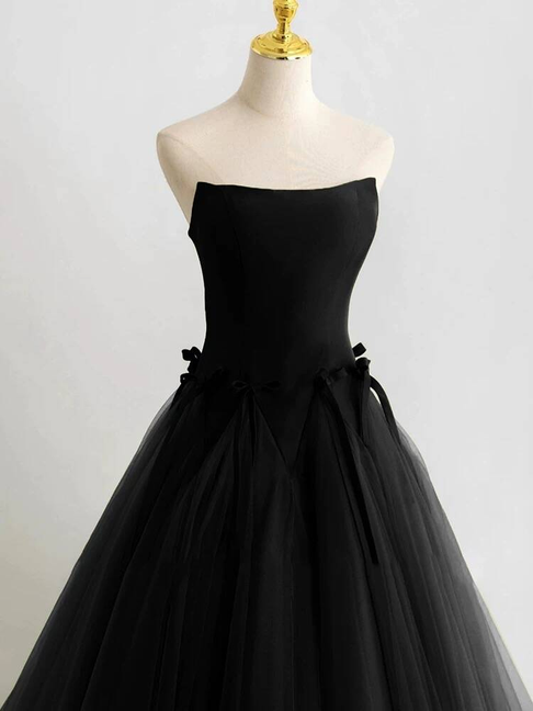 Classy Ball Gown Strapless Black Tulle Long Prom Dresses Party Dress 21st Birthday Outfits Graduation Dress AU279