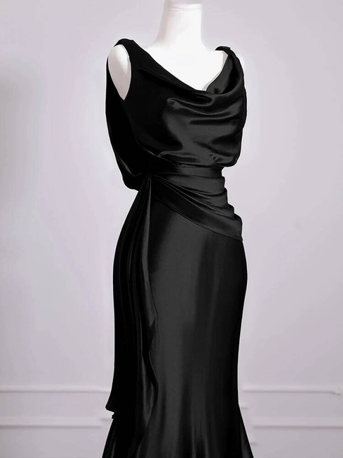 Sexy Mermaid Black Sleeveless Satin Long Prom Dresses Party Dress 21st Birthday Outfits Graduation Dress AU280