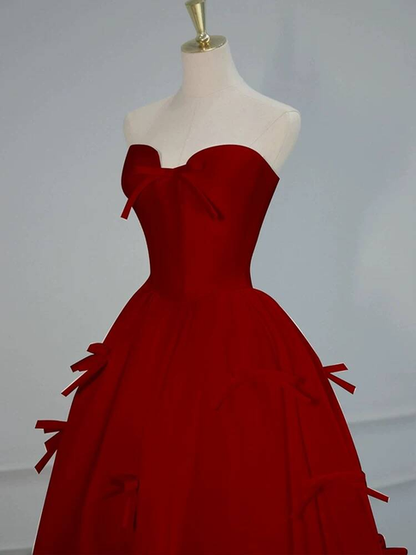 Classy Ball Gown Sweetheart Red Satin Long Prom Dresses Party Dress 21st Birthday Outfits Graduation Dress AU282