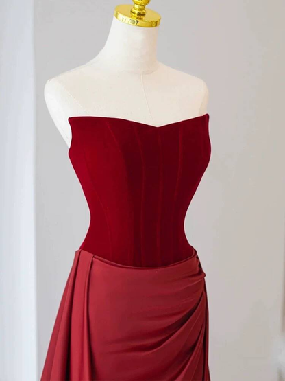 Modest Mermaid Strapless Red Long Prom Dresses Party Dress 21st Birthday Outfits Graduation Dress AU284