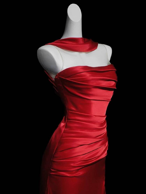 Modest Sheath Strapless Red Slit Long Prom Dresses Party Dress 21st Birthday Outfits Graduation Dress AU285