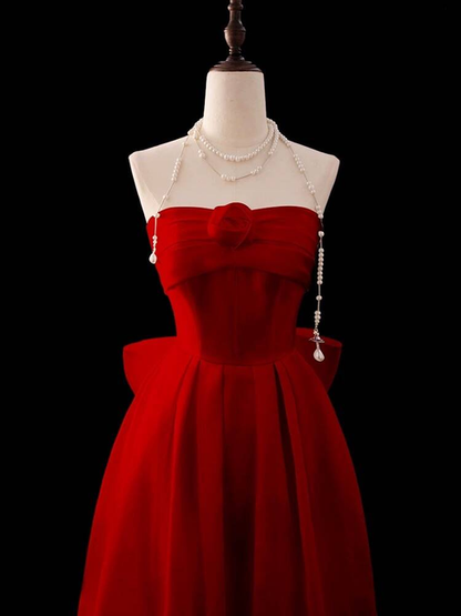 Modest A Line Strapless Red Long Prom Dresses Party Dress 21st Birthday Outfits Graduation Dress AU286