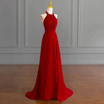 Modest A Line Halter Red Chiffon Long Prom Dresses Inspiration Party Dress Princess Graduation Dress AU288