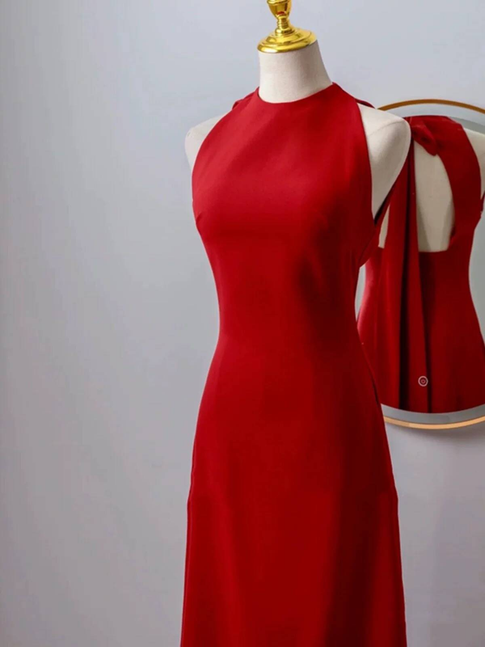 Modest A Line Scoop Red Chiffon Backless Long Prom Dresses Inspiration Party Dress Princess Graduation Dress AU289