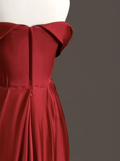 Modest Mermaid Off The Shoulder Burgundy Satin Prom Dresses Party Dress 21st Birthday Outfits Graduation Dress AU291