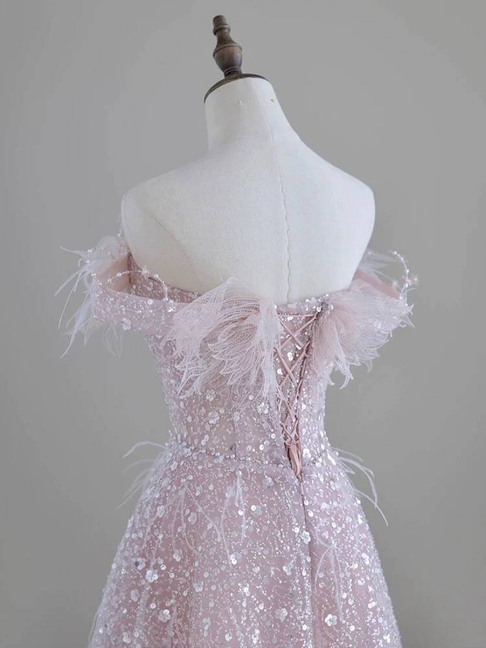 Beautiful A line Off The Shoulder Sequin Light Pink Prom Dresses Inspiration Prom Dress Princess Graduation Dress AU295