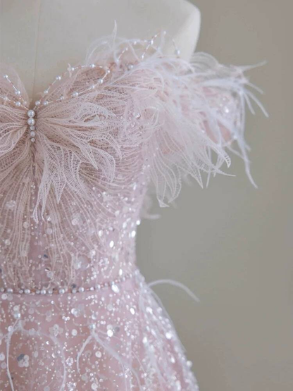Beautiful A line Off The Shoulder Sequin Light Pink Prom Dresses Inspiration Prom Dress Princess Graduation Dress AU295