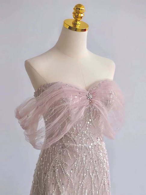 Beautiful A line Off The Shoulder Sequin Pink Prom Dresses Inspiration Prom Dress Princess Graduation Dress AU297