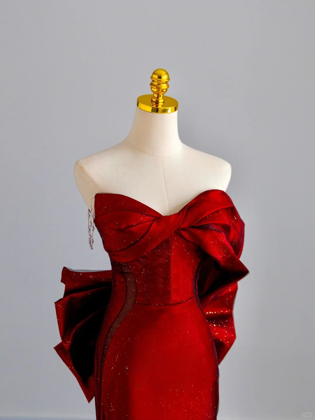 Sparkly Mermaid Sweetheart Red With Bow Prom Dresses Long Evening Party Formal Outfits RB6657