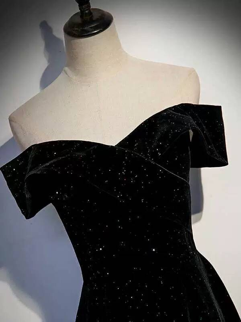 Beautiful A line Off The Shoulder Black Sequin Prom Dresses Inspiration Prom Dress Princess Graduation Dress AU302