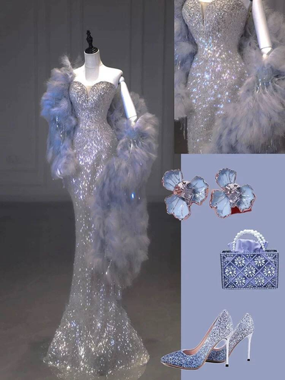 Timeless Mermaid Sweetheart Silver Sequin Prom Dress Inspiration Long Party Formal Prom Dresses AU303
