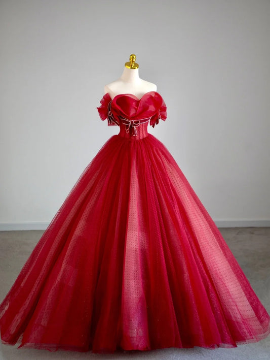 Ball Gown Off The Shoulder Red With Sleeves Prom Dresses Long Evening Party Formal Outfits RB6659
