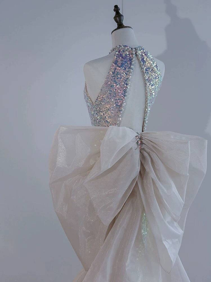 Modest Mermaid Scoop Neck Sequin Long Prom Dresses Party Dress 21st Birthday Outfits Graduation Dress AU304