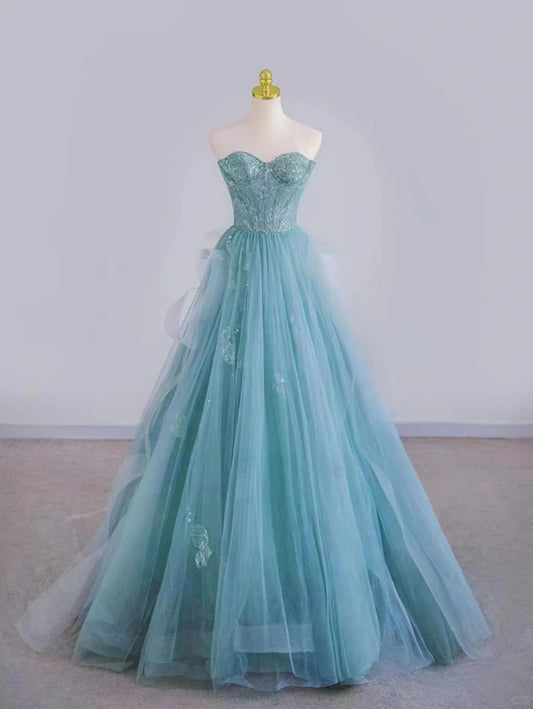 Pretty Ball Gown Sweetheart Blue Tulle Prom Dresses Long Evening Party Formal Outfits RB6664