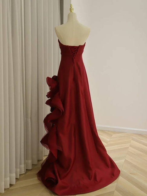 Classy Mermaid Strapless Burgundy Long Prom Dresses With Scarf Party Dress 22th Birthday Outfits Graduation Dress AU309