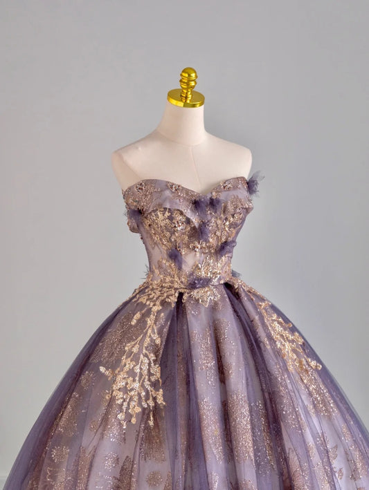 Modest Ball Gown Sweetheart Purple Tulle Quinceañera Dress Moda 2000 Long 15 Quinceanera Dresses Ideas Sweet 16 Outfits RB6665