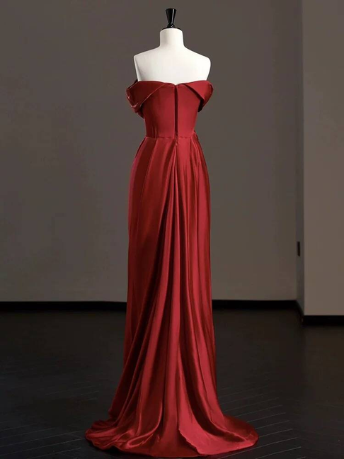 Classy Mermaid Off The Shoulder Burgundy Satin Prom Dresses Party Dress 21st Birthday Outfits Graduation Dress AU312