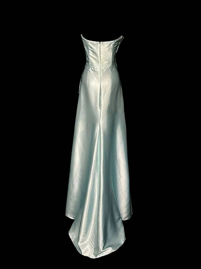 Vintage A line Strapless Satin Floor Length Prom Dresses Party Dress 21st Birthday Outfits Graduation Dress AU326