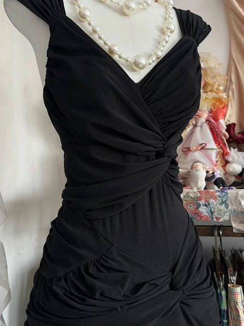 Vintage Mermaid V Neck Black Long Satin Prom Dress Inspiration Party Formal Gown Prom Dresses AU329