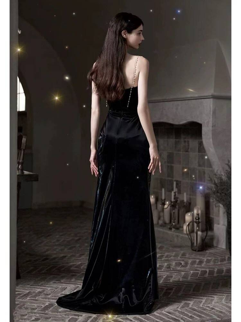 Sexy Mermaid Strapless Black Long Velvet Prom Dress Inspiration Party Formal Gown Prom Dresses AU339