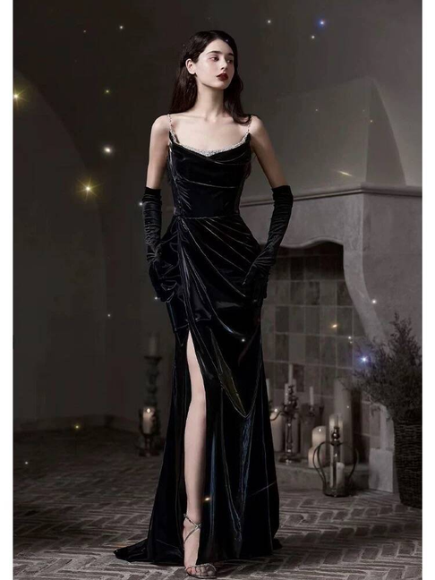 Sexy Mermaid Strapless Black Long Velvet Prom Dress Inspiration Party Formal Gown Prom Dresses AU339