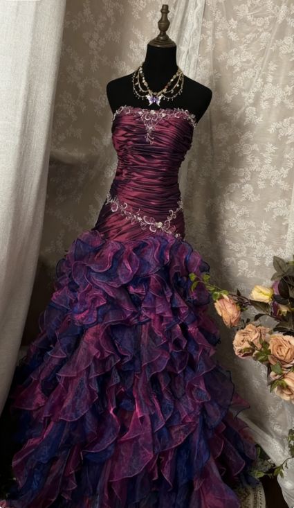 Vintage-Abendkleid im Meerjungfrauenstil, trägerlos, dunkelviolett, gerafft, lang, 90er-Jahre-Stil, formelles Abendkleid, AU350