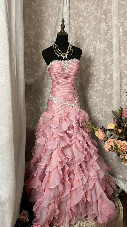 Vintage-Abendkleid im Meerjungfrauenstil, trägerlos, dunkelviolett, gerafft, lang, 90er-Jahre-Stil, formelles Abendkleid, AU350