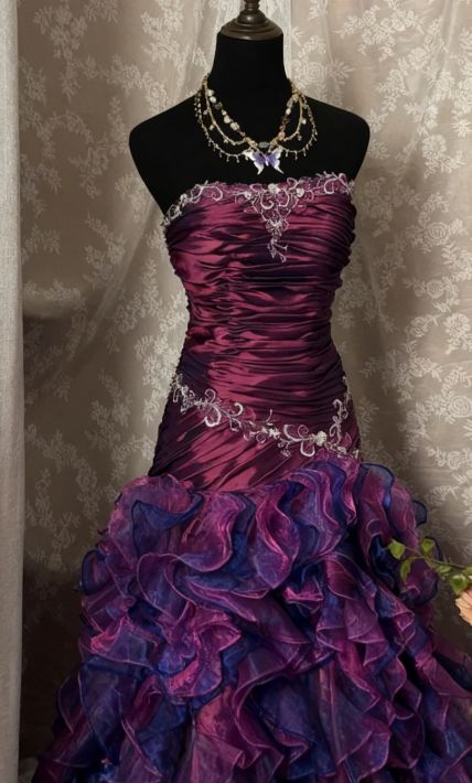 Vintage-Abendkleid im Meerjungfrauenstil, trägerlos, dunkelviolett, gerafft, lang, 90er-Jahre-Stil, formelles Abendkleid, AU350
