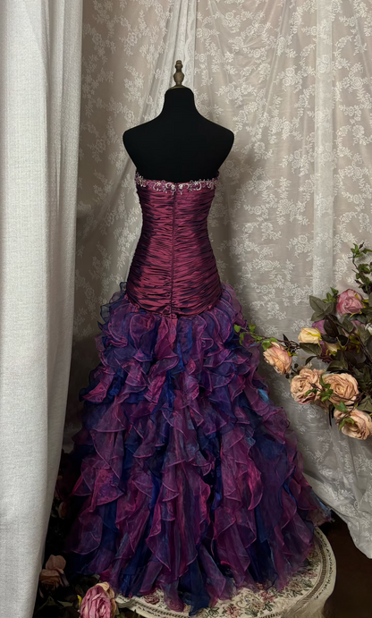 Vintage-Abendkleid im Meerjungfrauenstil, trägerlos, dunkelviolett, gerafft, lang, 90er-Jahre-Stil, formelles Abendkleid, AU350