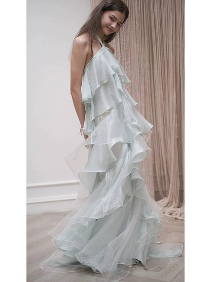 Simple A Line Halter Sleeveless Chiffon Floor Length Prom Dresses Party Dress 21st Birthday Outfits Graduation Dress AU355