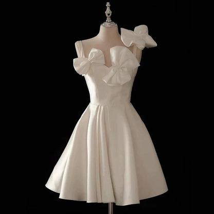 Süße A-Linie Spaghettiträger Weiß Kurzes Kleid zum 16. Geburtstag Homecoming Kleider Cocktailkleid AU385