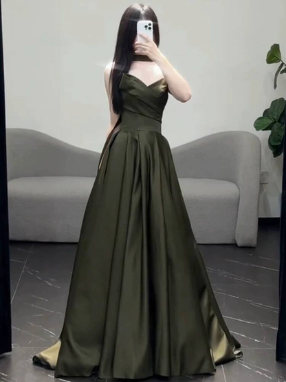 Zeitlose Meerjungfrau Schatz Olivgrün Satin Ballkleider Partykleid 18. Geburtstag Outfits Abschlusskleid AU398