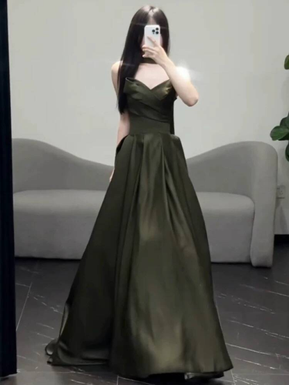 Zeitlose Meerjungfrau Schatz Olivgrün Satin Ballkleider Partykleid 18. Geburtstag Outfits Abschlusskleid AU398