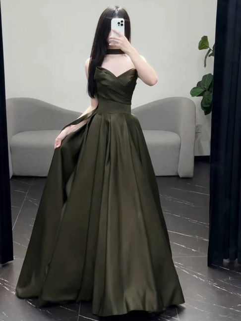 Zeitlose Meerjungfrau Schatz Olivgrün Satin Ballkleider Partykleid 18. Geburtstag Outfits Abschlusskleid AU398