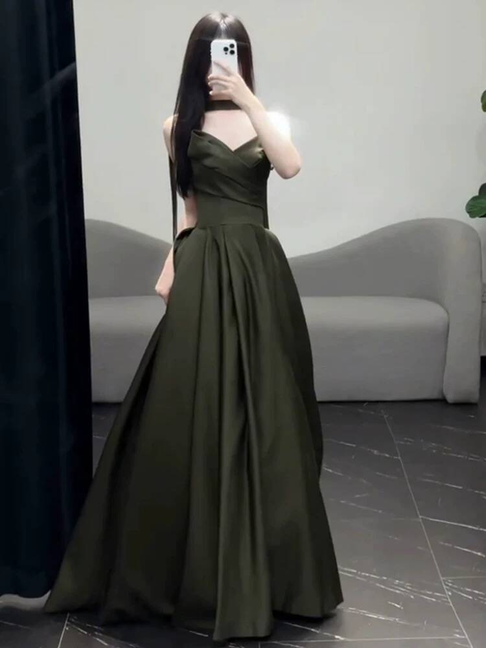 Zeitlose Meerjungfrau Schatz Olivgrün Satin Ballkleider Partykleid 18. Geburtstag Outfits Abschlusskleid AU398