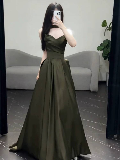 Zeitlose Meerjungfrau Schatz Olivgrün Satin Ballkleider Partykleid 18. Geburtstag Outfits Abschlusskleid AU398