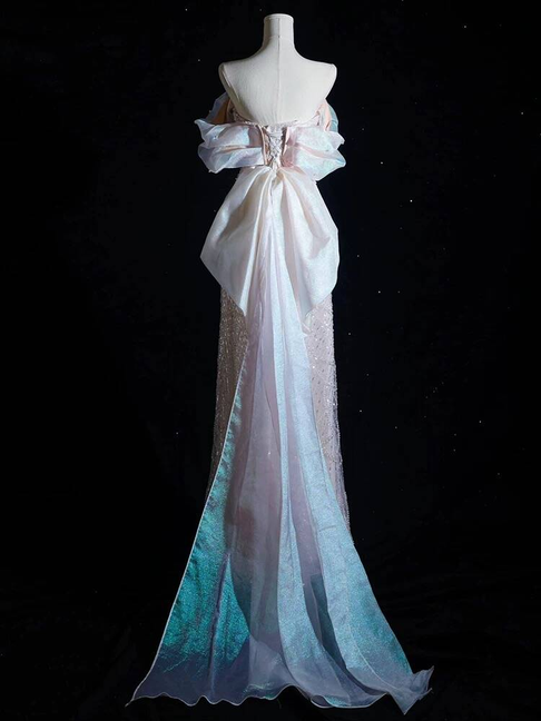 Schlichtes A-Linien-Abendkleid mit schulterfreien rosa Pailletten, langes Ballkleid, Inspiration für Partys, formelle Abendkleider, Ballkleider AU399