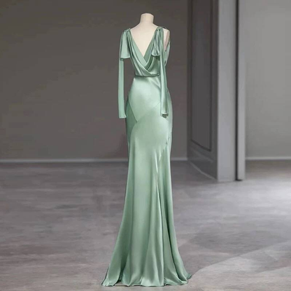 Bescheidene Meerjungfrau mit V-Ausschnitt, Salbeigrün, Satin, Ballkleider, Pailletten, Partykleid, Geburtstags-Outfits, Abschlusskleid AU405