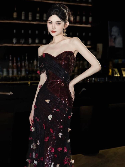 Bescheidene Meerjungfrau aus der Schulter schwarz Tüll langes Ballkleid Inspiration Party formale Kleid Ballkleider AU408