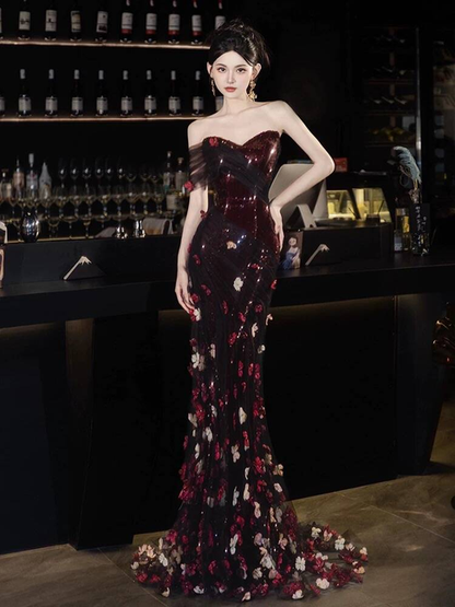 Bescheidene Meerjungfrau aus der Schulter schwarz Tüll langes Ballkleid Inspiration Party formale Kleid Ballkleider AU408