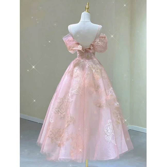 Cute Ball Gown Off The Shoulder Blush Pink Lace Prom Dresses Party Dress 20th Birthday Outfits Graduation Dress AU416