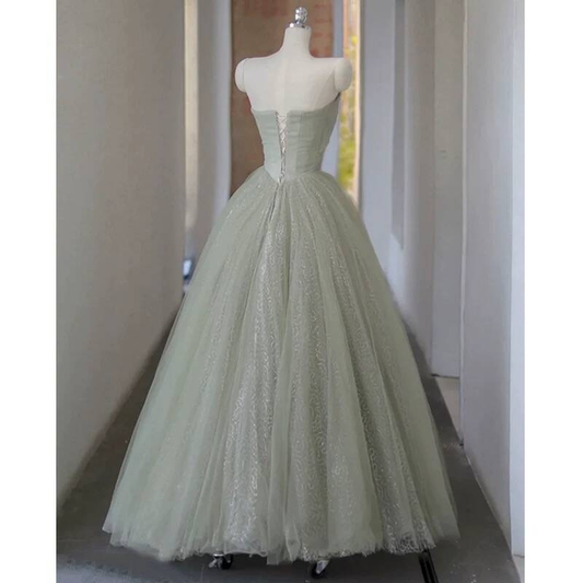 Cute Ball Gown Strapless Mint Green Tulle Prom Dresses Party Dress 20th Birthday Outfits Graduation Dress AU418