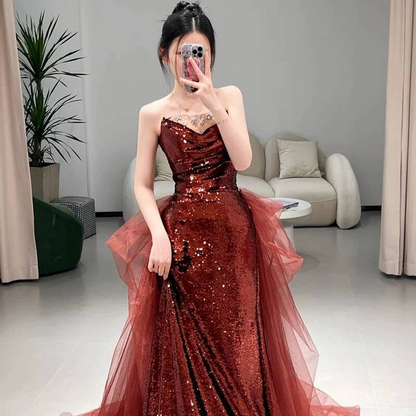 Timeless Mermaid Sweetheart Burgundy Sequins Prom Dress Inspiration Long Party Formal Prom Dresses AU424