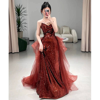 Timeless Mermaid Sweetheart Burgundy Sequins Prom Dress Inspiration Long Party Formal Prom Dresses AU424