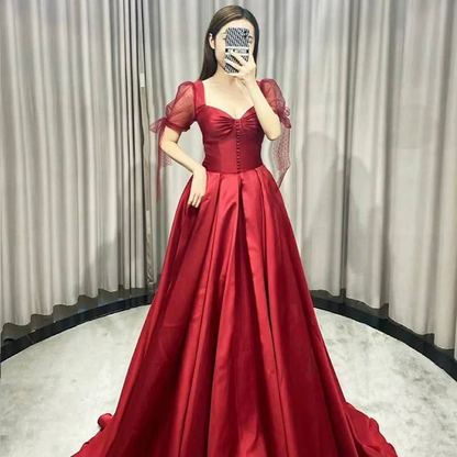 Elegant Ball Gown Sweetheart Red Satin Prom Dresses Party Dress 21st Birthday Outfits Senior Graduation Dress AU434