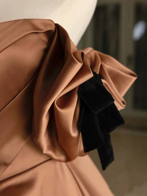 Unique Ball Gown Off The Shoulder Brown Satin Prom Dresses Party Dress 20th Birthday Outfits Graduation Dress AU439