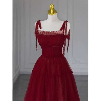 Timeless A Line Spaghetti Straps Sequin Burgundy Prom Dress Inspiration Long Party Formal Prom Dresses AU442