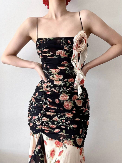 Vintage Mermaid Spaghetti Straps Floral Long Prom Dresses Party Dress 16th Birthday Outfits Senior Graduation Dress AU472