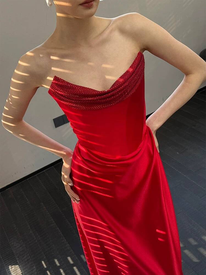 Classy Mermaid Sweetheart Neck Red Satin Long Prom Dresses Inspiration Prom Dress Senior Graduation Dress AU489